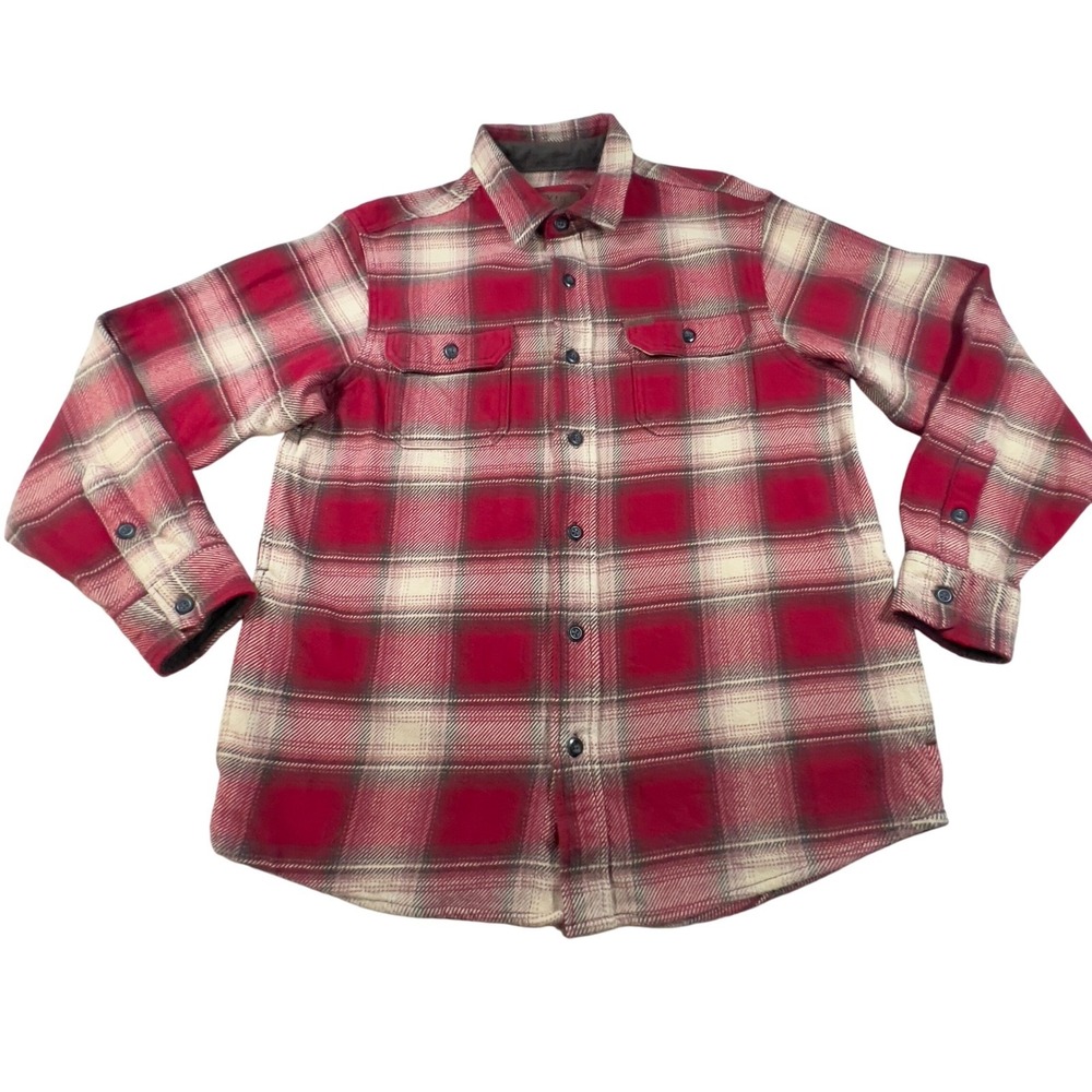 Orvis Cotton Flannel Red Plaid Pockets Long Sleeve Rugged‎ Work Shacket Medium